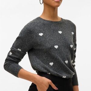 Terry Cloth Charcoal Gray Embroidered Heart Crewneck Sweater XL